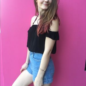 American Apparel Medium Wash High Waisted Shorts